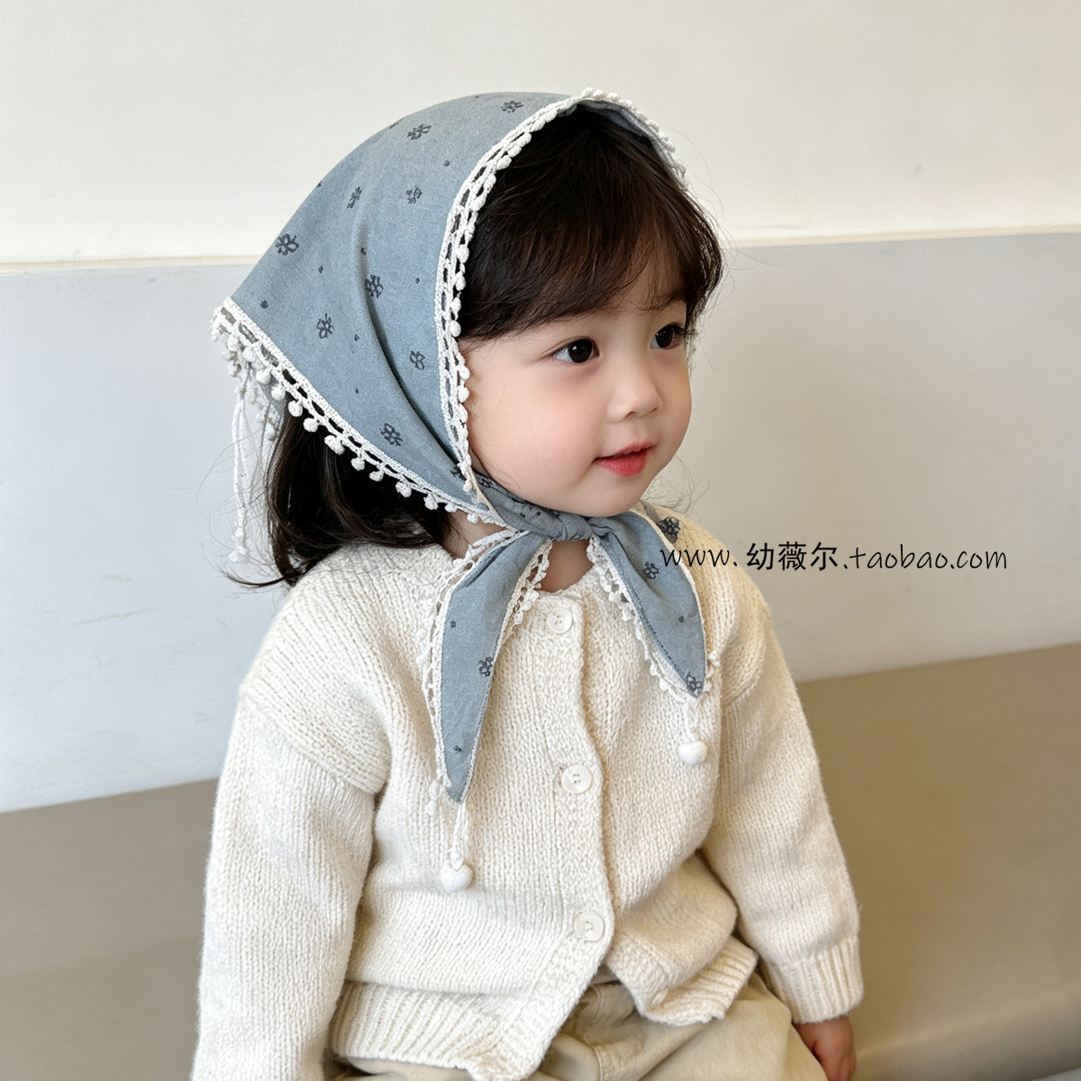 宝宝波点围巾儿童三角巾女童防风护颈婴儿围脖蕾丝女孩脖套春秋季