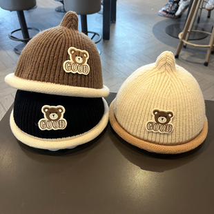 儿童秋冬针织帽瓜皮帽男宝宝保暖地主帽女童奶嘴毛线护耳套头帽潮