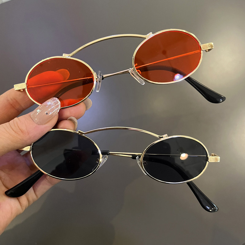 新款儿童墨镜表演走秀男女童街拍太阳镜金属框复古男孩眼镜凹造型