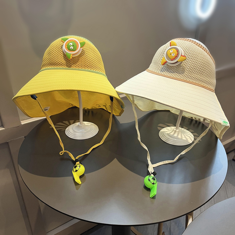 儿童遮阳帽子男童防晒帽空顶太阳帽女童大檐风车披肩帽网眼夏季潮