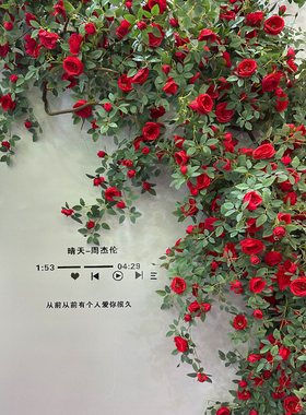 仿真玫瑰花藤门头软装空调管道遮挡庭院栅栏装饰假花藤条墙面壁挂