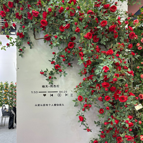 仿真玫瑰假花藤条蔓空调管道装饰