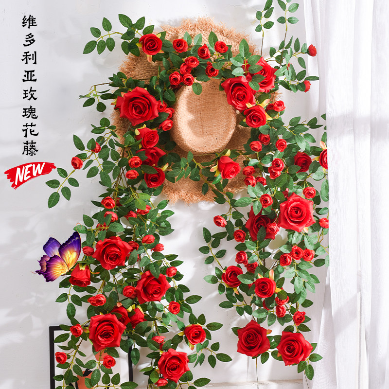 仿真玫瑰花藤假花藤条装饰吊顶花
