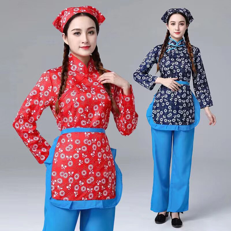 阿庆嫂演出舞蹈服碎花乡村风花衣服怀旧服装夏季采茶服村姑表演服