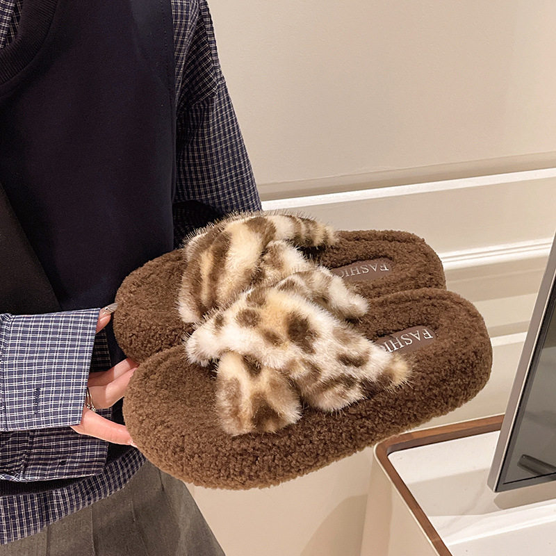 小个子厚底豹纹毛毛拖鞋女外穿2025秋冬新款一字毛毛绒拖鞋外穿潮,女鞋,毛毛鞋,淘宝优惠券,粉丝福利购,淘宝优惠卷