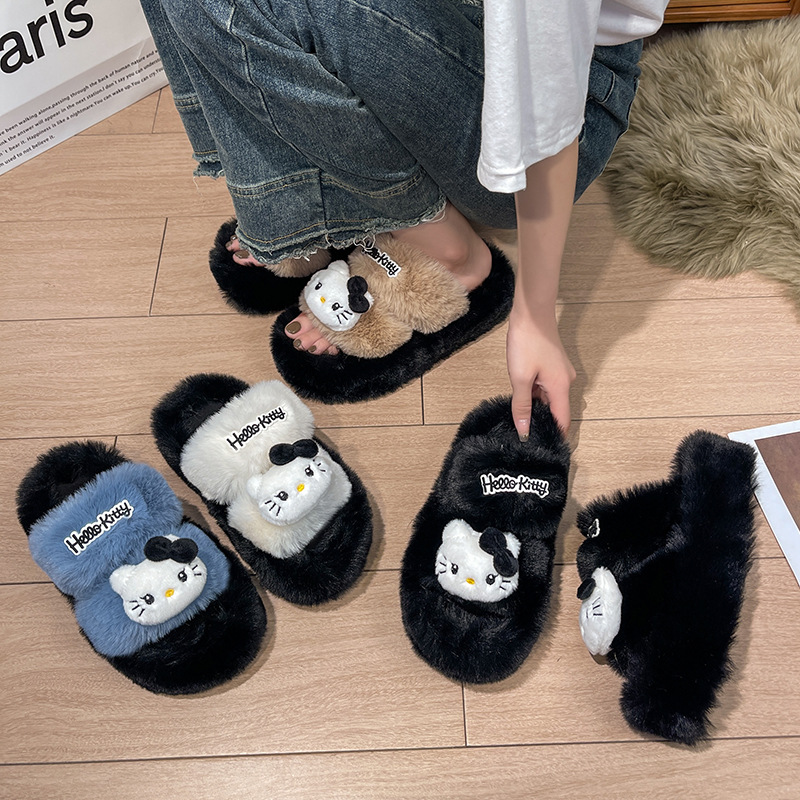心可爱K猫毛毛拖鞋女2025秋季