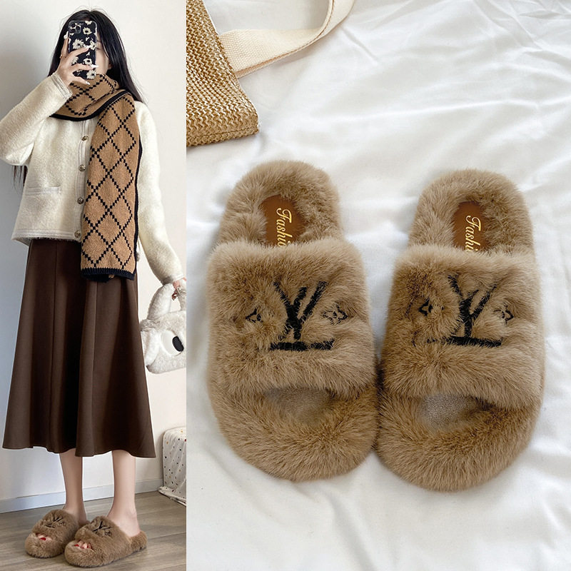 刺绣款网红拖鞋女外穿秋冬新款百搭复古舒适毛毛拖韩版棉拖,女鞋,毛毛鞋,淘宝优惠券,粉丝福利购,淘宝优惠卷