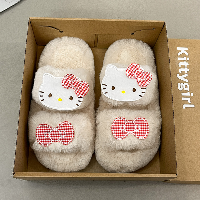 可爱毛绒绒卡通凯蒂小猫毛毛拖鞋