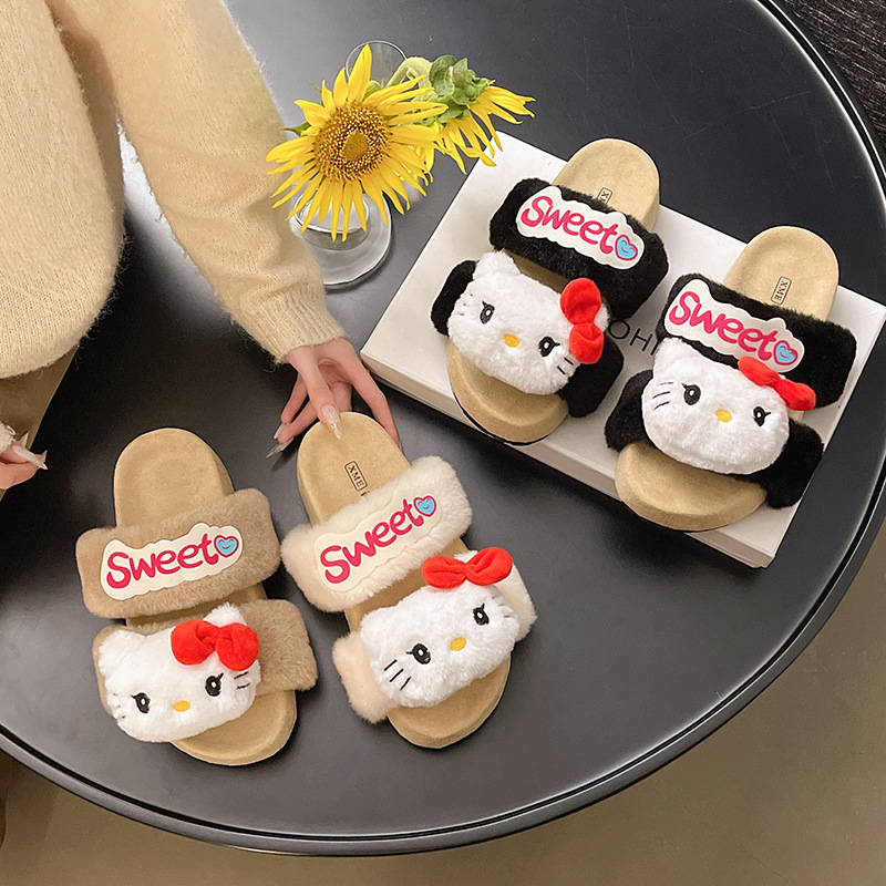 卡通K猫厚底毛毛拖鞋女2025新款