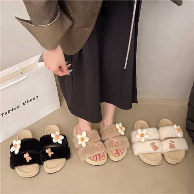 爆款网红黑色厚底毛毛拖鞋女2025