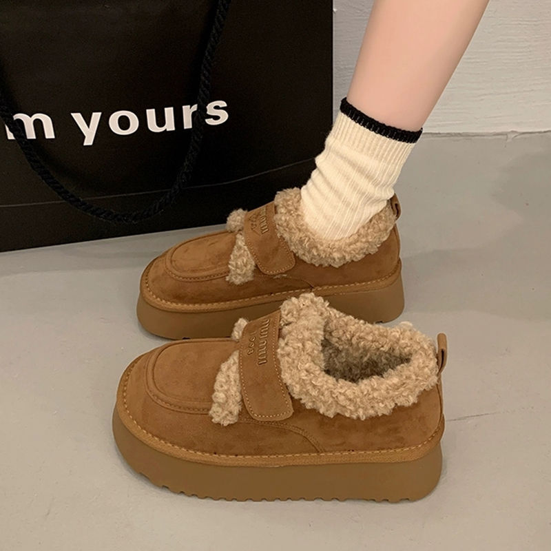 厚底勃肯鞋女加绒加厚保暖豆豆鞋