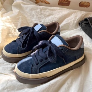 ins百搭小众设计感运动休闲鞋 新款 子 女2026春季 复古蓝色厚底板鞋
