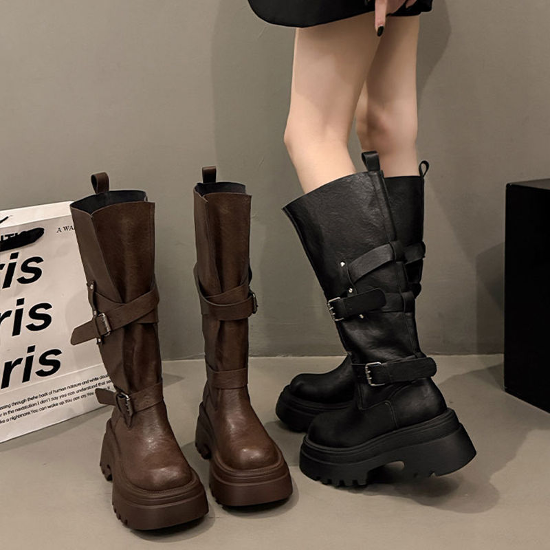 厚底皮带扣靴子机车2025秋季新款