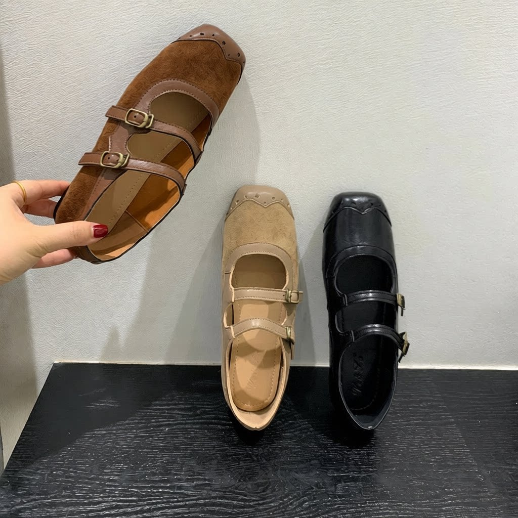 韩版小众设计感平底玛丽珍鞋