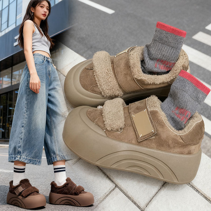 加绒厚底丑萌大头鞋女款2025年冬季新款毛毛保暖面包鞋魔术贴棉鞋,女鞋,毛毛鞋,淘宝优惠券,粉丝福利购,淘宝优惠卷