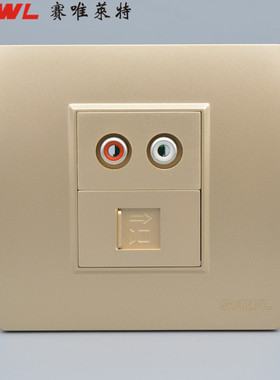 香槟金色86型网络带音频插座RJ45电脑网口AV红白双莲花头开关面板