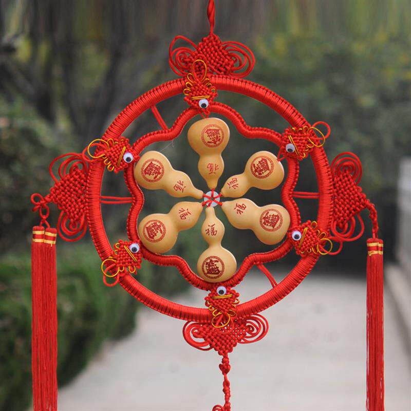 天然葫芦挂件圆盘中国结大小葫芦吉祥雕刻家居新房办公进宝工艺新
