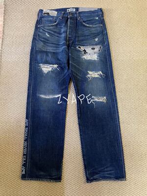 BAPE水洗破坏补丁牛仔裤