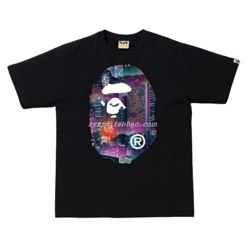 BAPE NEON TOKYO BIG APE HEAD 东京夜景 双面猿人头短袖T恤
