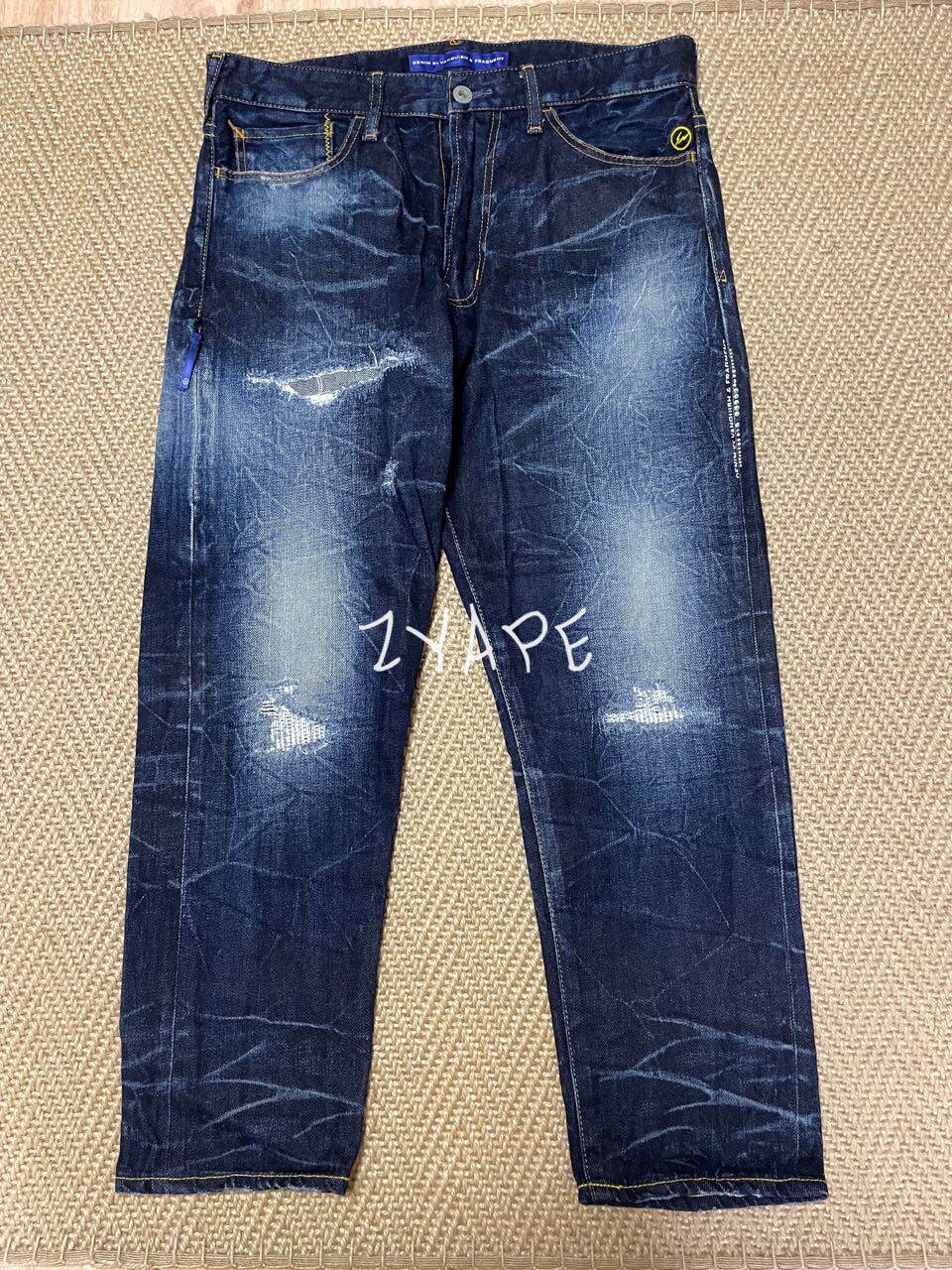 DENIM BY VANQUISH & FRAGMENT藤原浩闪电水洗做旧九分裤