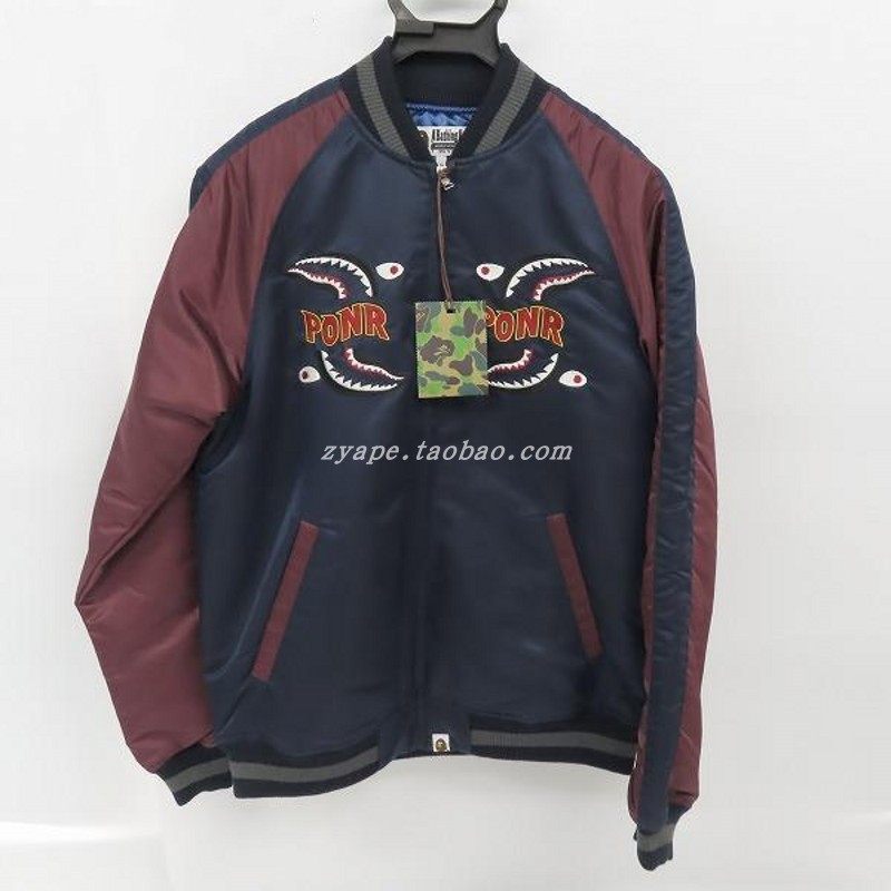 BAPE宽松拼色鲨鱼棒球夹克
