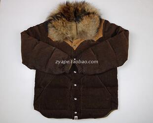 BAPE 早期 拼接大地 大毛领 夹克式复古休闲羽绒服