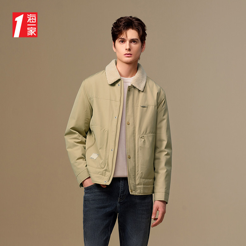 海一家简约羽绒服2025年秋冬新品羊羔毛翻领白鸭绒外套男,男装,羽绒服,淘宝优惠券,粉丝福利购,淘宝优惠卷