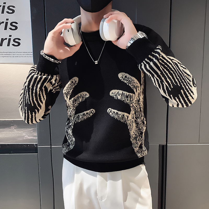 欧洲站毛衣男士秋冬季韩版修身潮流内搭针织打底衫加厚休闲上衣潮