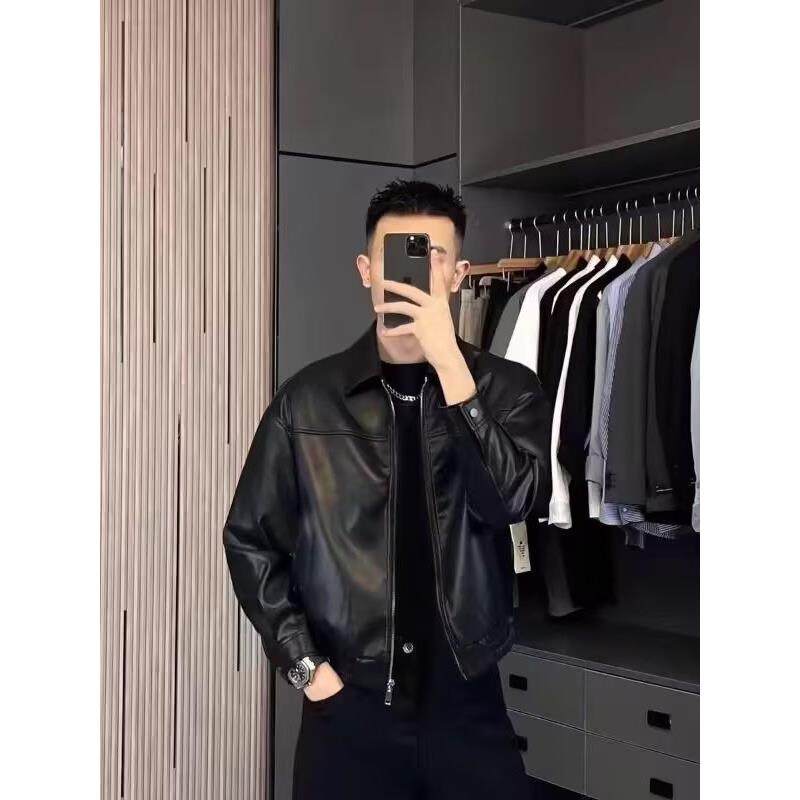 机车服皮衣外套男士春秋季新款高级感潮牌痞帅休闲百搭修身皮夹克,男装,皮衣,淘宝优惠券,粉丝福利购,淘宝优惠卷