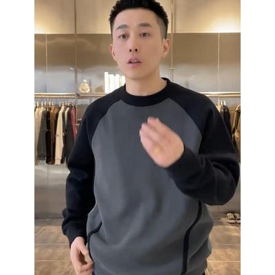 云朵绒卫衣男款秋冬季加绒圆领打底衫新款潮牌宽松高级感弹力上衣