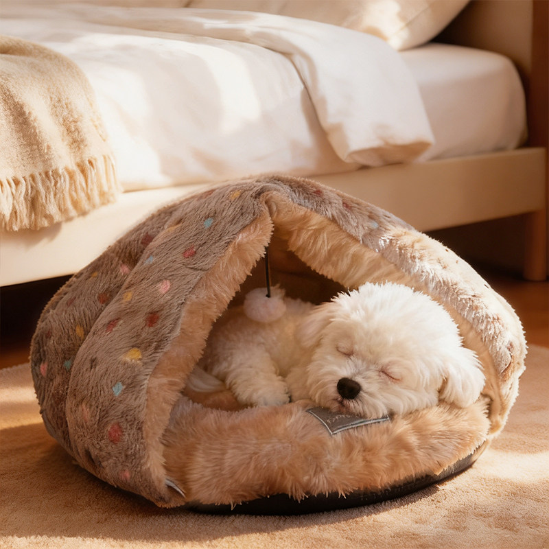 狗狗四季通用高颜值三角半封闭式狗窝小型犬通用保暖防着凉异形窝