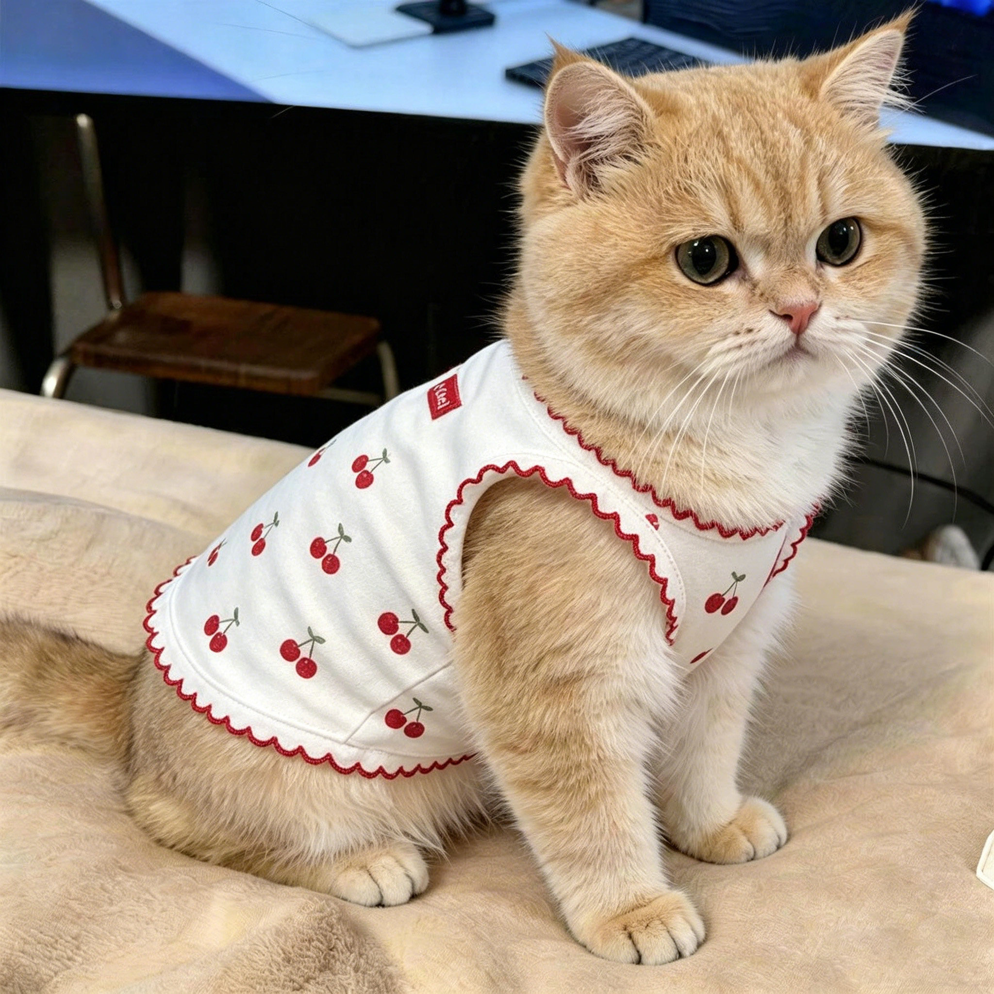 猫咪衣服防掉毛薄款夏季金吉拉夏天透气两脚衣秋季可爱红樱桃背心图片