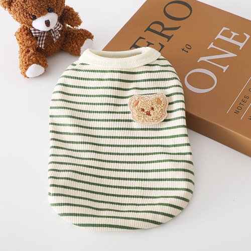 泰迪夏天薄款衣服小型犬夏季遛狗帅气条纹无袖两脚衣可爱幼犬背心