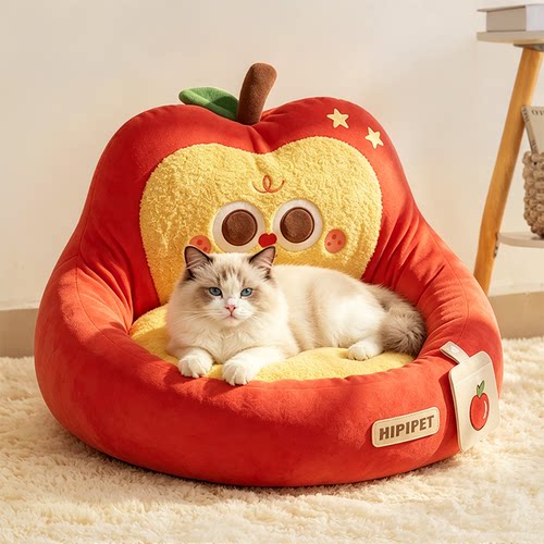 猫咪冬季高颜值苹果图案异形窝布偶猫暹罗猫通用保暖御寒毛绒猫窝