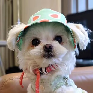 小狗帽子约克夏渔夫帽短毛狗太阳帽春夏季防晒露耳朵小奶狗宠物帽