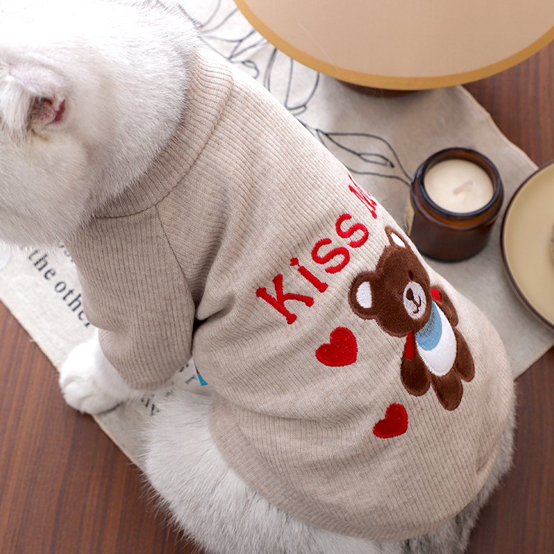 猫咪衣服秋季保暖幼猫防掉毛银渐层时尚新款啵啵熊圆领衫猫猫卫衣