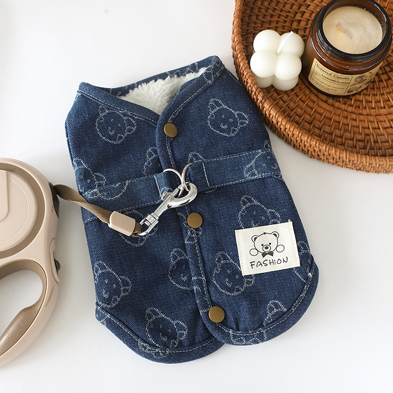 约克夏专用衣服狗狗冬季保暖可牵引两脚衣小型犬加绒加厚背心棉衣