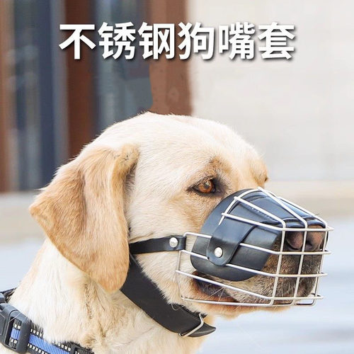 狗狗嘴套防咬防乱吃小狗专用不锈钢防护狗头套带皮封口黑色防护栏