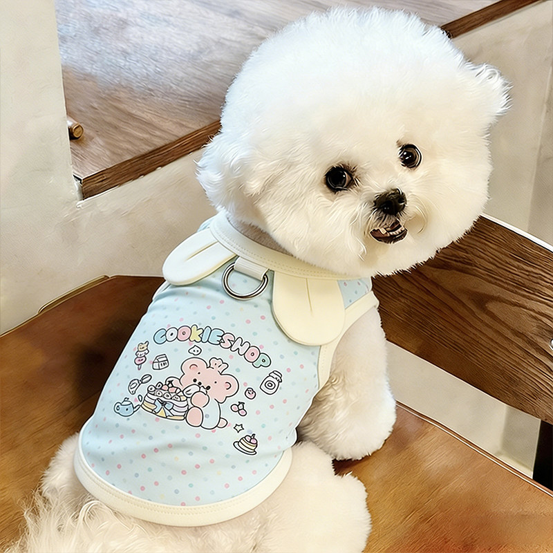 小狗衣服春装薄款幼犬夏天狗狗比熊宠物两脚带牵引环飞袖吊带背心图片