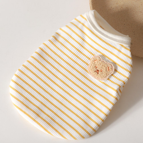 泰迪夏天薄款衣服小奶狗卡通小熊条纹小背心宠物狗圆领无袖两脚衣