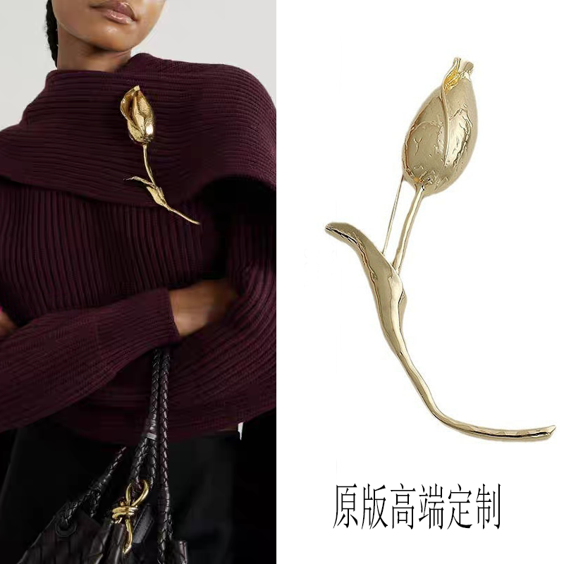赵丽颖同款高级金属郁金香花朵胸针走秀夸张花卉大别针大衣围巾扣
