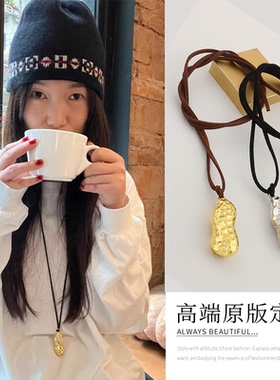 2024秋冬新款高级感金色花生项链