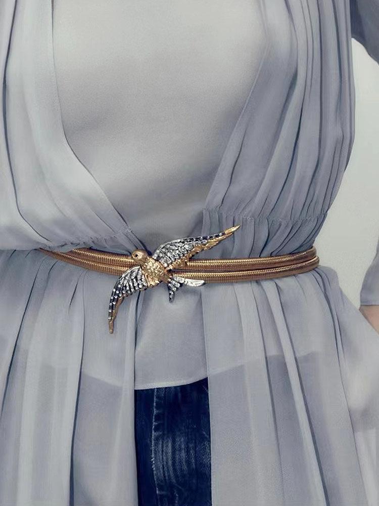 复古闪钻飞鸟燕子腰链弹力腰带潮