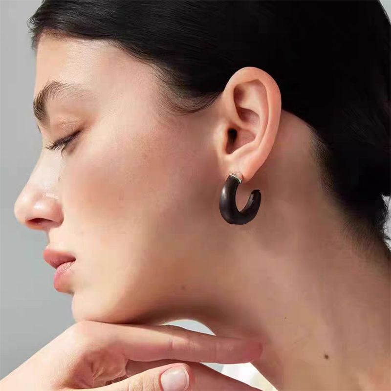 新中式虎眼石C圈耳环银针耳钉女