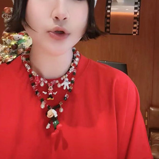 可爱卡通彩色水晶米奇狗狗项链女新年送礼少女链条毛衣链巴黎同款