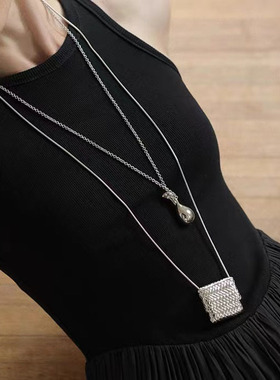 银色酒壶瓶子项链编织包毛衣链女