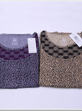 hanes恒适女士蕾丝豹纹保暖内衣薄款秋衣秋裤套装MTW1302正品包邮