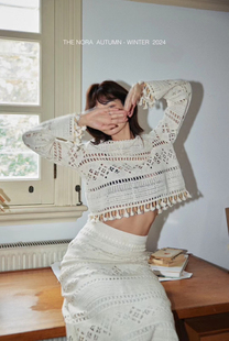 现货NORA STUDIO 春秋镂空流苏针织上衣+半身裙套装