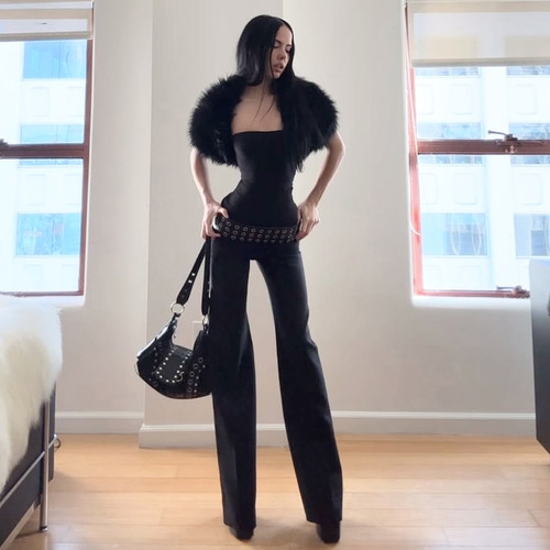 KLIOU 法式辣妹风设计感复古小众时尚个性黑色修身显瘦百搭上衣潮