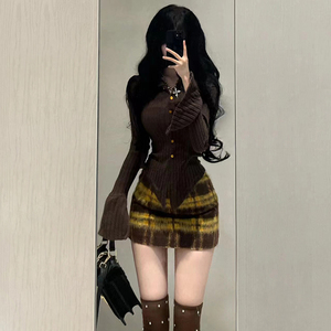 KLIOU 秋冬美拉德复古不规则长袖针织衫个性扎染显瘦高腰半身裙女